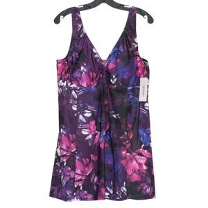 NWT Swimsuits For All One Piece Dress Resort Boho Goddess Glam Floral Purple 20